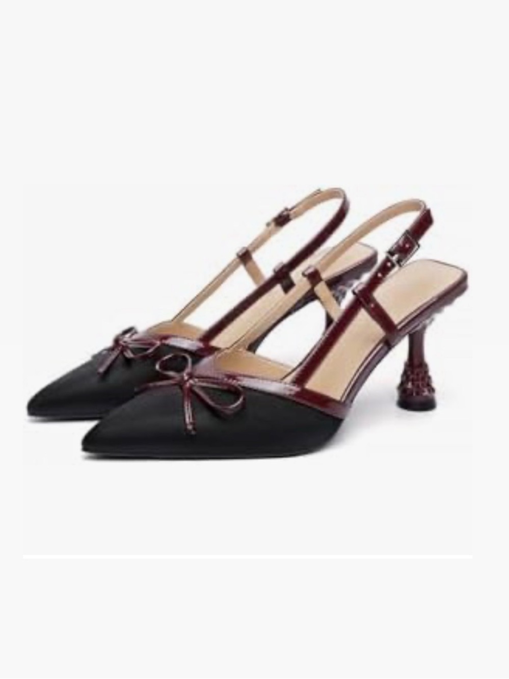 Black and burgundy kitten heels